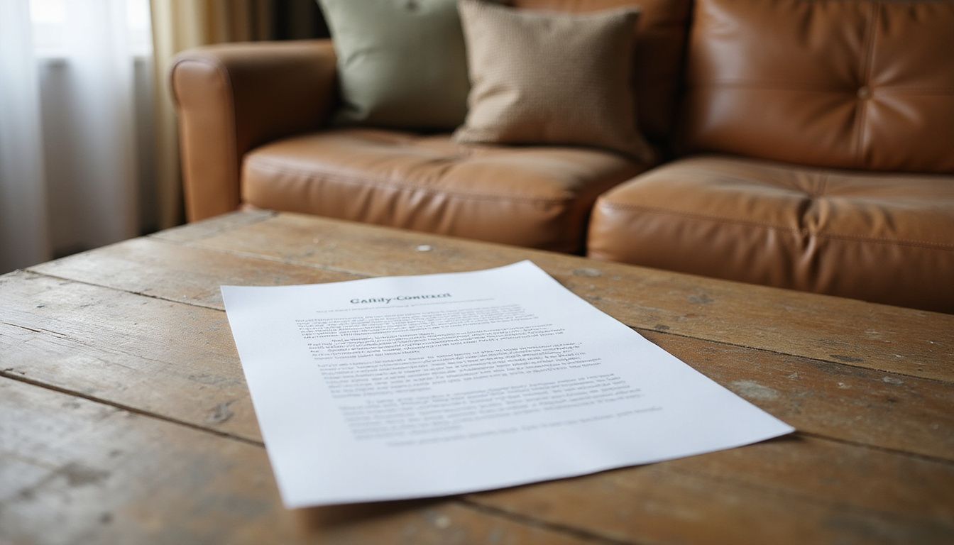 A close-up of a cash sale contract on a wooden table. A close-up of a cash sale contract on a wooden table.