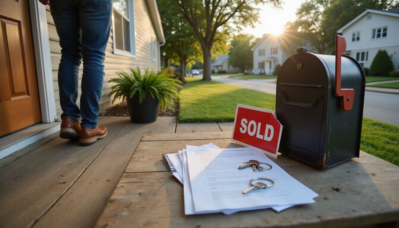 A new homeowner stands proudly before their recently purchased house. A new homeowner stands proudly before their recently purchased house.