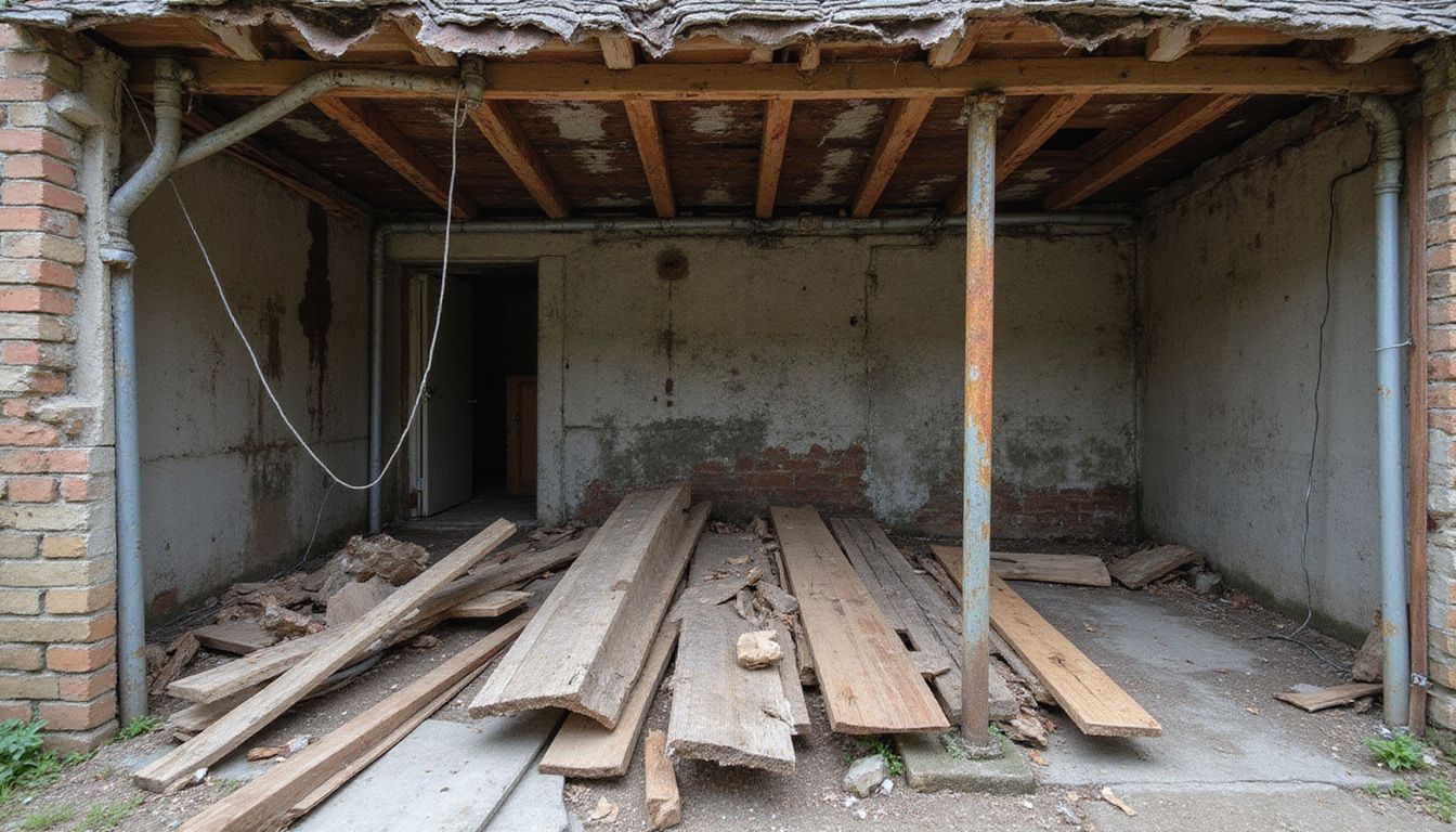 A dilapidated house shows signs of ongoing, unpermitted renovations.